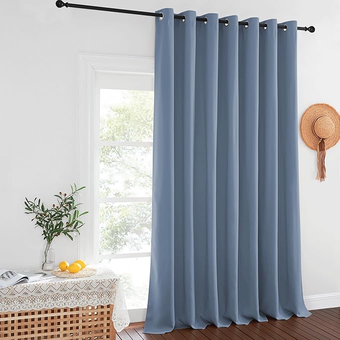 NICETOWN Privacy Room Divider Curtain Thermal Blackout Curtain for Patio Door, Living Room, Bedroom Partition and Shared Office Space, 1 Grommet Panel, Stone Blue, 100 inch x 108 inch Long
