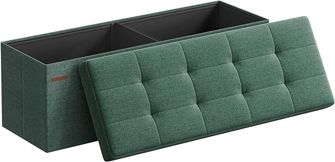 SONGMICS MAZIE Collection - 43 Inches Folding Storage Ottoman Bench, Ottoman Foot Rest, End of Bed Bench, Storage Chest, Load 660 lb, for Living Room, Bedroom, Entryway, Retro Green ULSF077C01