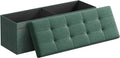 SONGMICS MAZIE Collection - 43 Inches Folding Storage Ottoman Bench, Ottoman Foot Rest, End of Bed Bench, Storage Chest, Load 660 lb, for Living Room, Bedroom, Entryway, Retro Green ULSF077C01