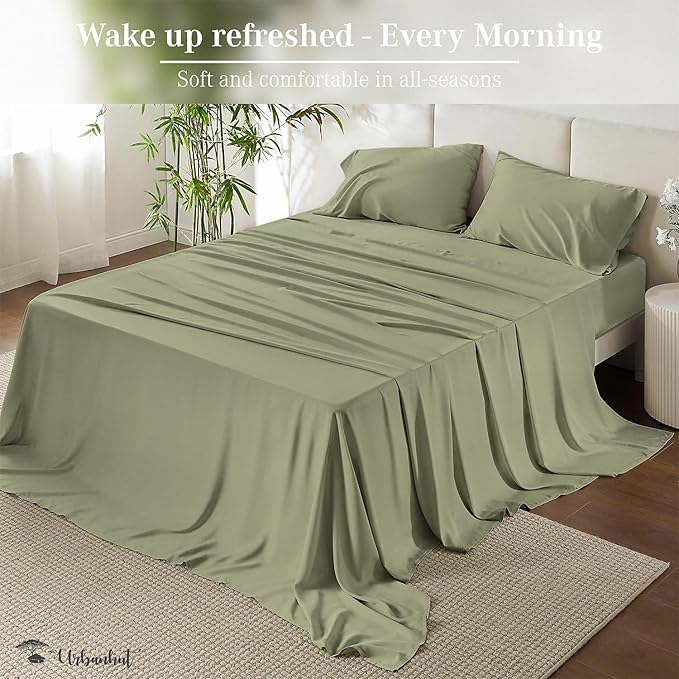 URBANHUT 800 Thread Count 100% Cotton Queen Size Sheets, Luxury 4 Piece Queen Bedsheets, Hotel Sheets Sateen Finish - Better Than Egyptian, 16" Elasticized Deep Pocket - Sage