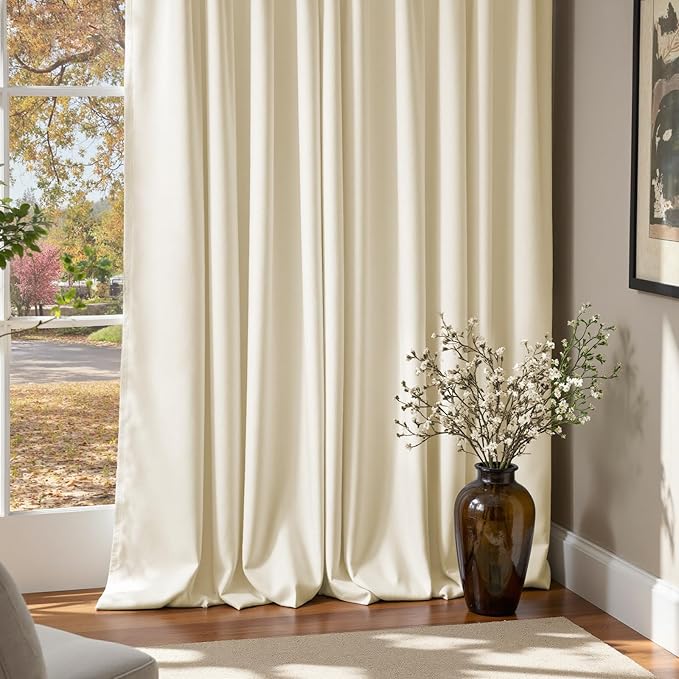 Lazzzy Blackout Velvet Curtains for Living Room Bedroom 84 Inch Long Insulated Lined Drapes Rod Pocket Modern Window Treatments 2 Panels Set Vanilla