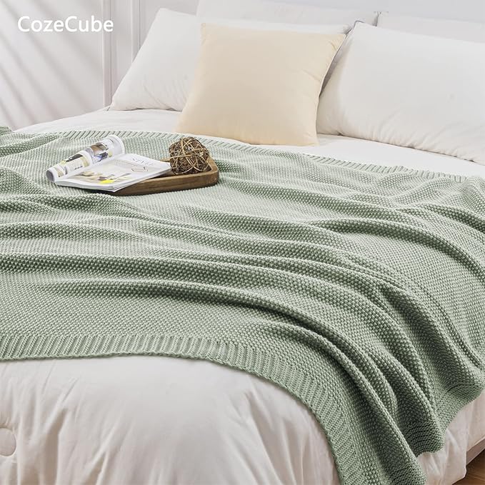 CozeCube Sage Green Throw Blanket for Couch, Soft Cozy Cable Knit Throw for Bed Sofa Living Room, Lightweight Warm Decorative Farmhouse Christmas Blanket, 60"x80", Sage Green