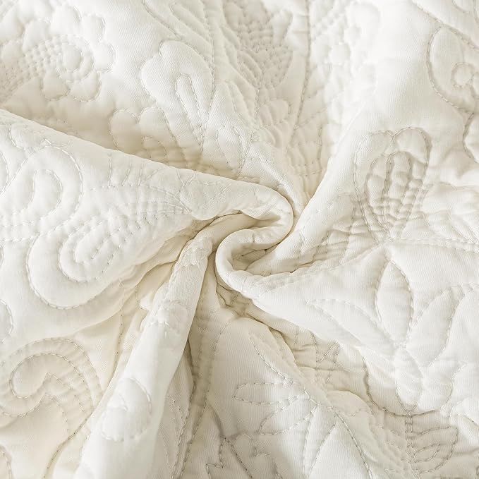 HoneiLife Queen Quilt Bedding Set - Microfiber Quilt Sets for Queen Bed, 3-Piece Lightweight Bedspreads,Reversible Coverlets Rustic Bedlinen Sets, Floral Bedding Set All Season Quilts-Beige