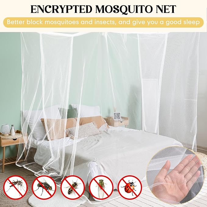 4 Corners Mosquito Net for Mosquiteros para Camas Bed Canopies Netting Bed Drapes Rectangular Mosquito Mesh for Camping Home Outdoor Travel(White B,L79 X W87 X H71 Inch,2 Opening)