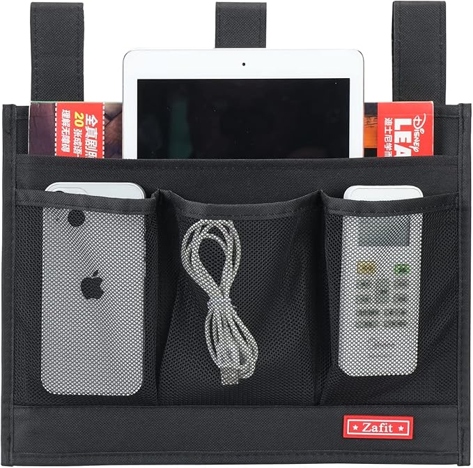 Zafit Hanging Bedside Caddy, Bedside Storage Organizer for Magazine, Phone, Remote control (Classic4 Pockets-Black)