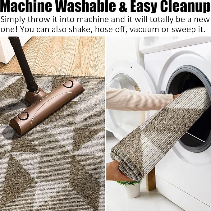 Indoor Doormat 36"x 59", Absorbent Front Back Door Mat Floor Mats, Rubber Backing Non Slip Door Mats Inside Mud Dirt Trapper Entrance Front Door Rug Carpet, Machine Washable Low Profile-Brown Geome