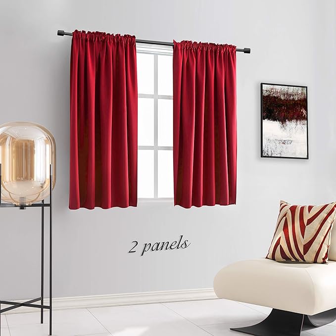DONREN 45 Inch Chili Red Curtains Blackout Drapes for Loft - Room Darkening Thermal Insulated Solid Rod Pocket Panels, 2 Panels