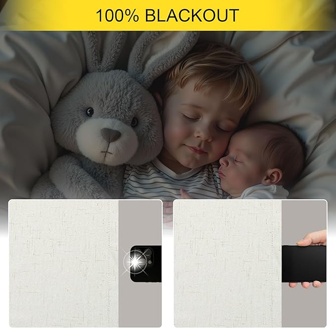 Pitalk Curtains for Living Room 90 Inch Long Blackout Linen Boho Black Out Insulated Thermal Curtains for Winter Sliding Glass Patio Doors 2 Panels Set Pleated Back Tab 42 x 90 in Length Ivory Cream