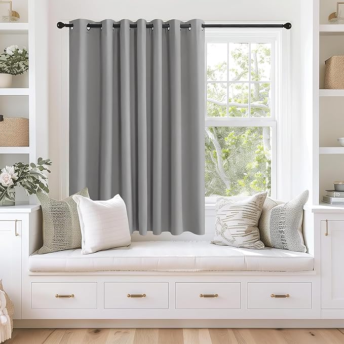NICETOWN Blackout Curtains 63 inches Long for Living Room Bedroom, Grommet Thermal Insulated Room Divider Drape Window Treatment for Sliding Patio Door, W100 x L63, 1 Panel, Silver Grey
