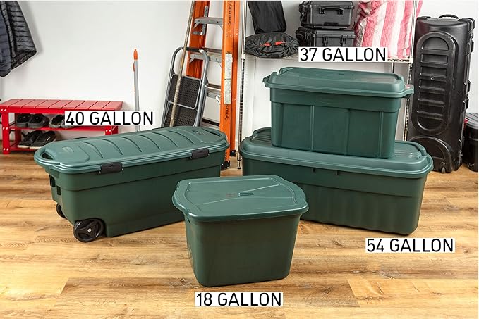 Rubbermaid ECOSense Wheeled Storage Totes, 40 Gal Pack of 2, Durable and Reusable Bins with Latching Lids for Garage or Home Organization, Made From Recycled Materials