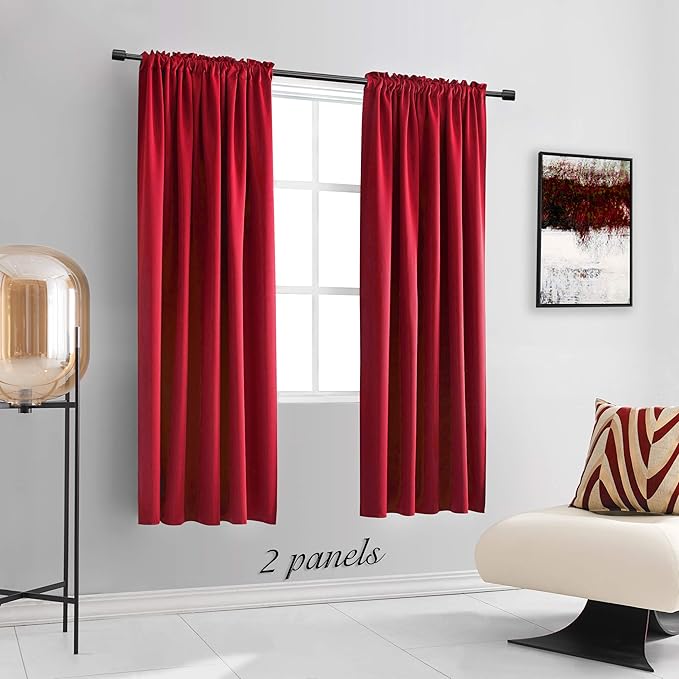 DONREN Christmas Festival Red Blackout Curtains - Set of 2 Thermal Insulated Rod Pocket Curtain Panels for Bedroom(42 W x 63 L)