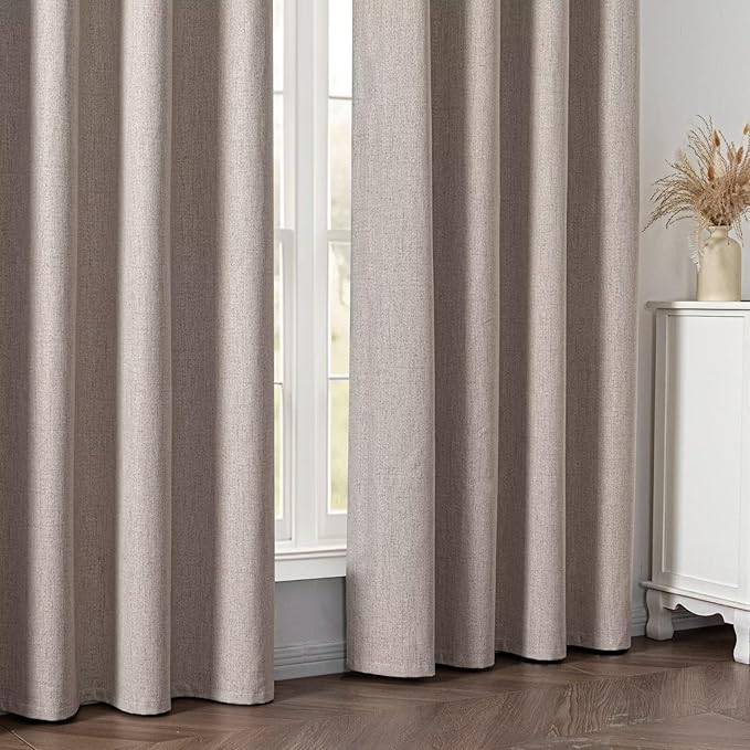 100% Blackout Curtains 90 Inch Length 2 Panels Set, Black Out Curtains for Living Room, Beige Thermal Insulated Grommet Drapes Bedroom Luxury Decor Privacy(52W × 90L inch, Beige)