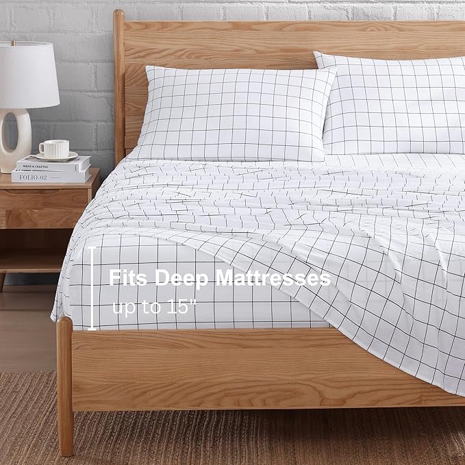 Casa Platino Bed Sheets California King Size, Pre-Washed Ultra Soft & Breathable California King Bed Sheets Set, 100% Hydro-Brushed Microfiber Cooling California King Sheets Deep Pocket - Windowpane
