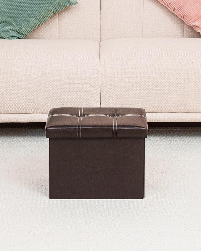 B FSOBEIIALEO Folding Storage Ottoman Cube, Faux Leather Footrest Seat Coffee Table, Brown 16.5"x12.6"x12.6"