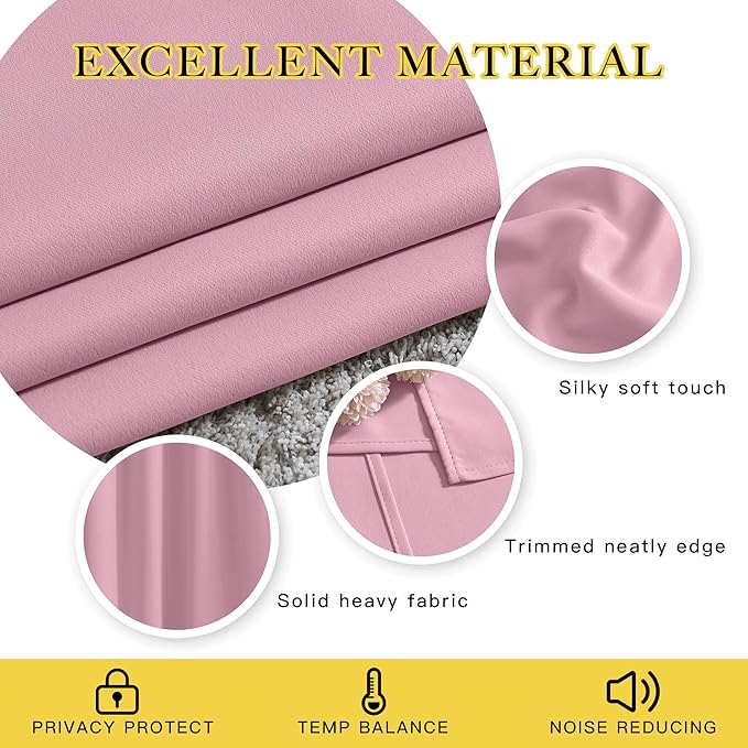 NICETOWN Blackout 108 inch Curtains for Sliding Glass Door, Grommet Thermal Insulated Room Darkening Window Treatment Sound Reducing Drapes for Room Divider, 1 Panel, W52 x L108, Rouge Pink