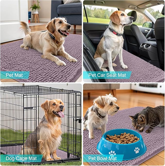OLANLY Dog Door Mat for Muddy Paws 70x46, Absorbs Moisture and Dirt, Absorbent Non-Slip Washable Doormat, Quick Dry Chenille Mud Mat for Dogs, Entry Indoor Entryway Carpet for Inside Floor, Deep Plum