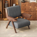 Mid Century Modern Accent Chair, Fabric Upholstered Lounge Arm Chair with Solid Wood Frame for Living Room, Bedroom, Office, Reading Corner (Gray, Single Chair)