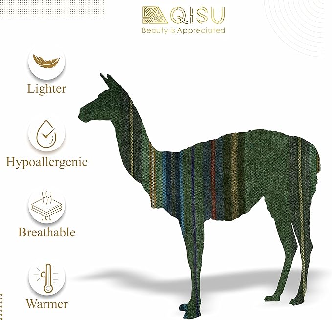 QISU Alpaca Wool Blanket Throw | Large, Beautiful, Warm, Variegated | 85 x 65 inches | Ultra-Soft, Hypoallergenic and Breathable | Non-Itchy or Scratchy Fabric (Green Variegated)