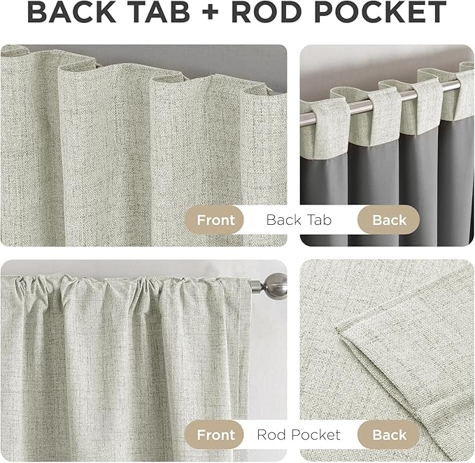 Joydeco Blackout Curtains for Bedroom - 100% Light Blocking 2 Panels Light Beige Drapes 37"W x 108"L, Thermal Insulated Room Darkening Curtains, Linen Textured for Living Room, Rod Pocket & Back Tabs