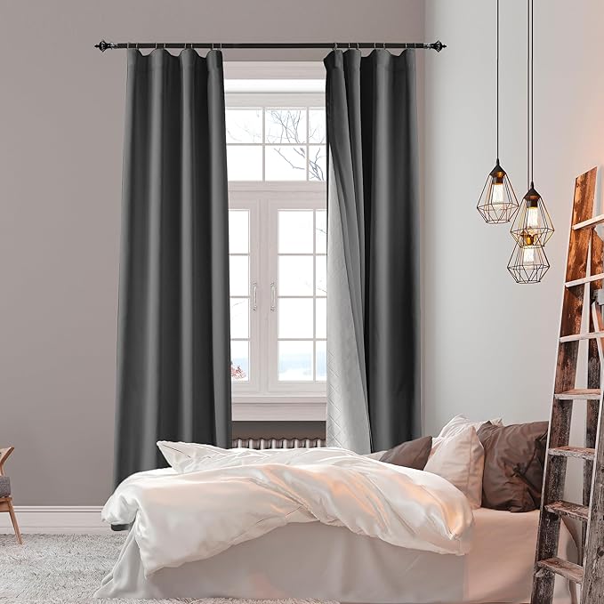 Soundproof 100% Blackout Curtains 96 inches, 3 Layers Thermal Insulated Back Tab Drapes for Door Window Nursery Divider Living Room, with Pin Hooks Gray 50x96 Inch 1 Panel