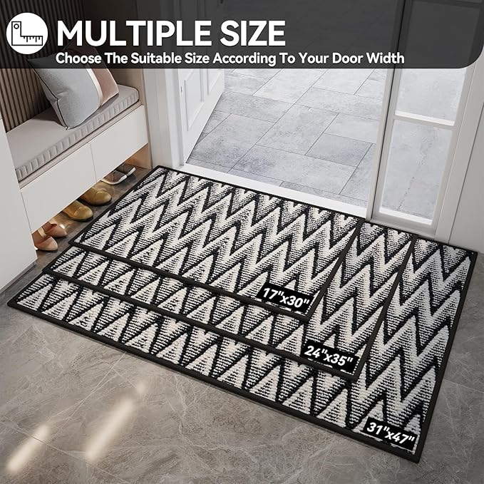 Indoor Door Mat 31x47, Dirt Resistant & Absorbent Doormat for Entryway Inside, Non-Slip Rubber Backing Front Door Mat Indoor Entrance, Low-Profile, Washable, Black