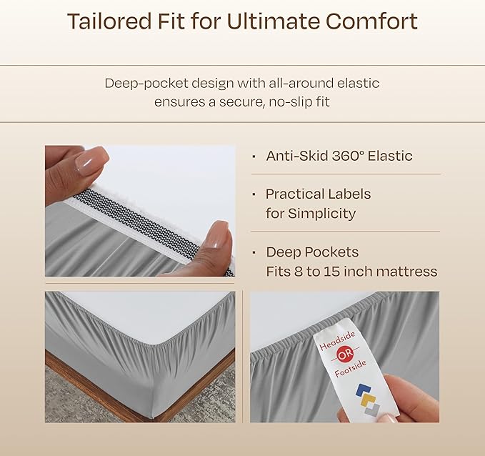 California Design Den Split King Sheets for Adjustable Bed - Buttery Soft 800 Thread Count, 100% Cotton Set, Sateen Bedding Set, Durable Twin XL Fitted Sheets - Light Grey