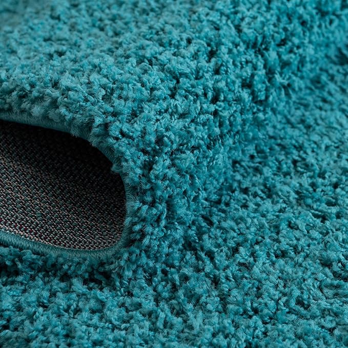 Unique Loom Solid Shag Collection Area Rug (5' 3" x 8' Oval, Deep Aqua Blue)