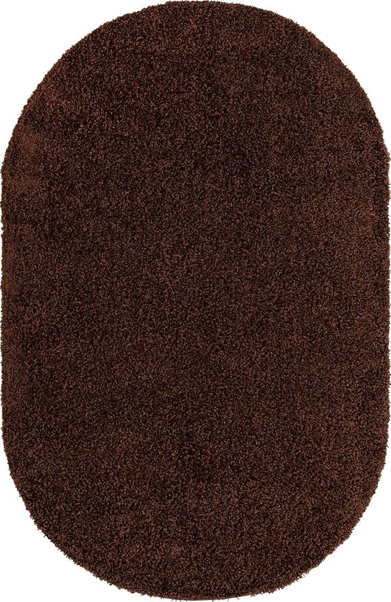 Unique Loom Solid Shag Collection Area Rug (3' 3" x 5' 3" Oval, Chocolate Brown)