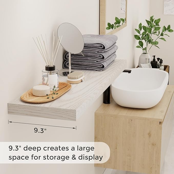 Fun Memories Farmhouse Floating Shelves for Wall, 48 x 9.3 Large Floating Shelf Wall Mounted, Rustic Wood Shelves for Bathroom, Kitchen, Living, Heavy-Duty Storage Deep Shelf for Books, Decor, Brich