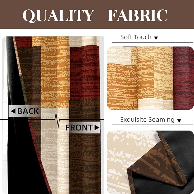 Brown Red Vintage 100% Blackout Curtains for Bedroom 84 inch Length 2 Panels Set Modern Abstract Geometric Black Out Curtains Insulated Room Darkening Window Drapes for Living Room, 52Wx84L