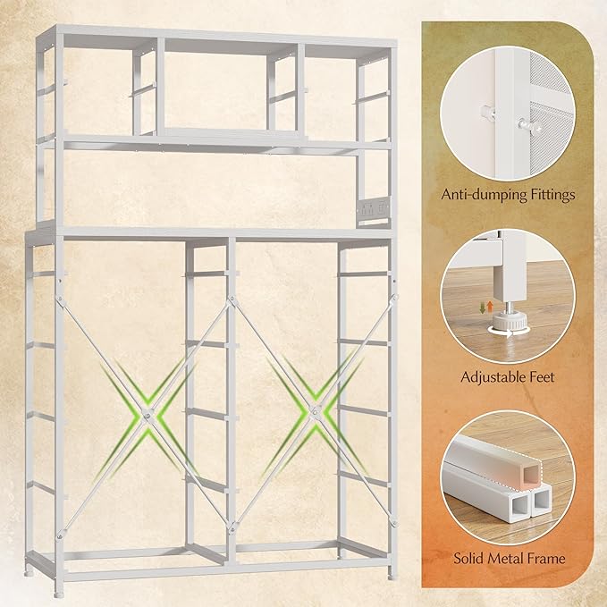 EnHomee 62.8" H Dresser for Bedroom with 14 Fabric Drawers,White Dresser with Charging Station and LED Lights,Dressers & Chests of Drawers for Bedroom, Steel Frame & Wooden Top, Entryway