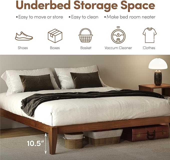 Thor Premium Solid Wood Bed Frame Twin XL, Platform Bed, Japanese Joinery Bed Frame, Wood Slat Support, No Box Spring Needed, Easy Assembly, Minimalist & Modern Style (Walnut)