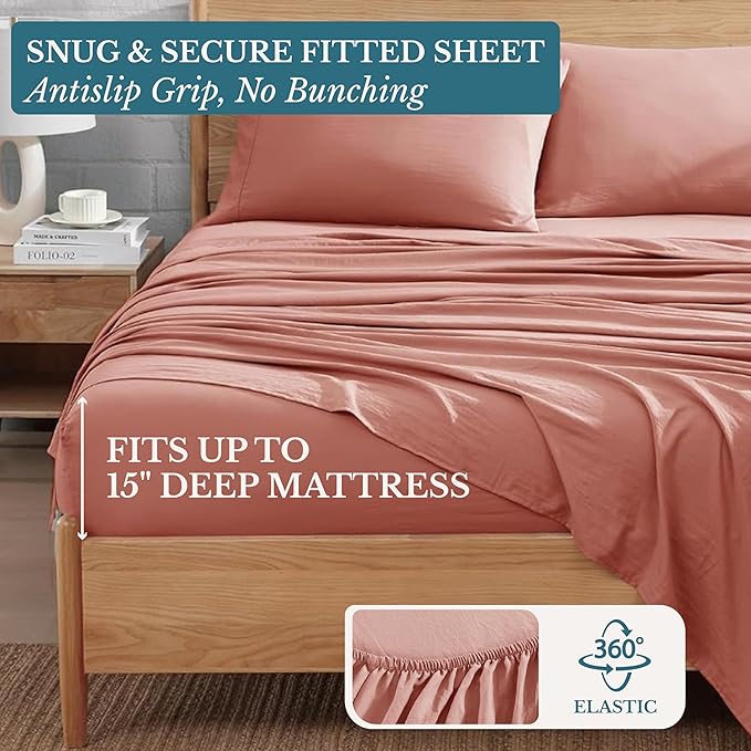 Casa Platino Queen Bed Sheets, 4 Piece Set with Deep Pocket Sheet, Brushed Microfiber for Queen Size Bed, Pre-Washed, Fade Resistant, Hotel Style Sheet Set with Smooth Cozy Feel – Rose Dawn