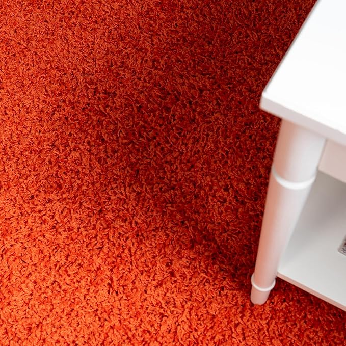 Unique Loom Solid Shag Collection Area Rug (4' 1" Round, Tiger Orange)
