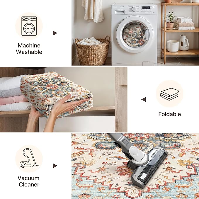 GENIMO 2X10 Runner Rugs for Entryway,Machine Washable Vintage Floor Cover Foldable Modern Non Slip Rug, Low Pile Soft Carpet Floral Print Mat for Indoor Entryway/Bathroom/Kitchen/Carpet,Sky Blue