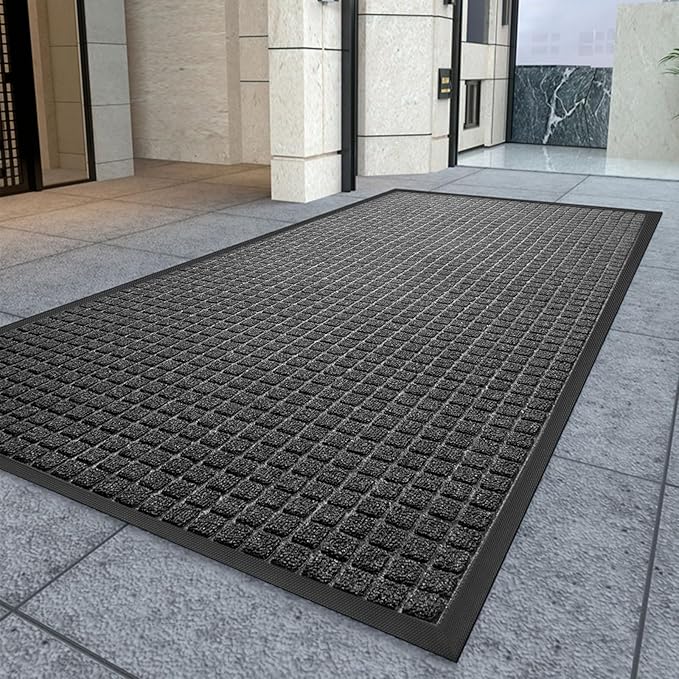 Kuyal Front Door Mat, 2'*6' Door Mat for Inside Outside Entrance,Waterproof Welcome Mats with Non-Slip Backing, Indoor Outdoor Entryway, Commercial Floor Mats, Durable & Easy to Clean, Dark Gray