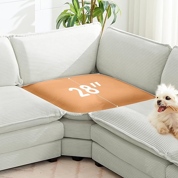 ROWHY 150'' Modular Sectional Corner Cloud Couch, 7 Seater Sofa Big Comfy Corduroy V Shaped Couch with 4 Throw Pillows, Movable Ottoman, Couches for Living Room Office Light Grey