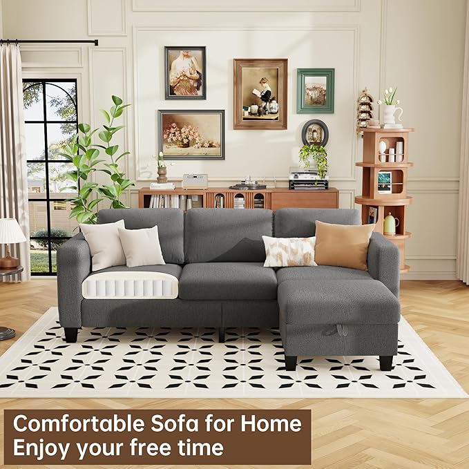 ZeeFu Sectional and Sofa Couches for Living Room - 78'' 3 Seater L-Shaped Modular Couch with Storage Ottoman - Modern Velevt Fabric Upholstered Sofa Set for Small Space Apartment Office