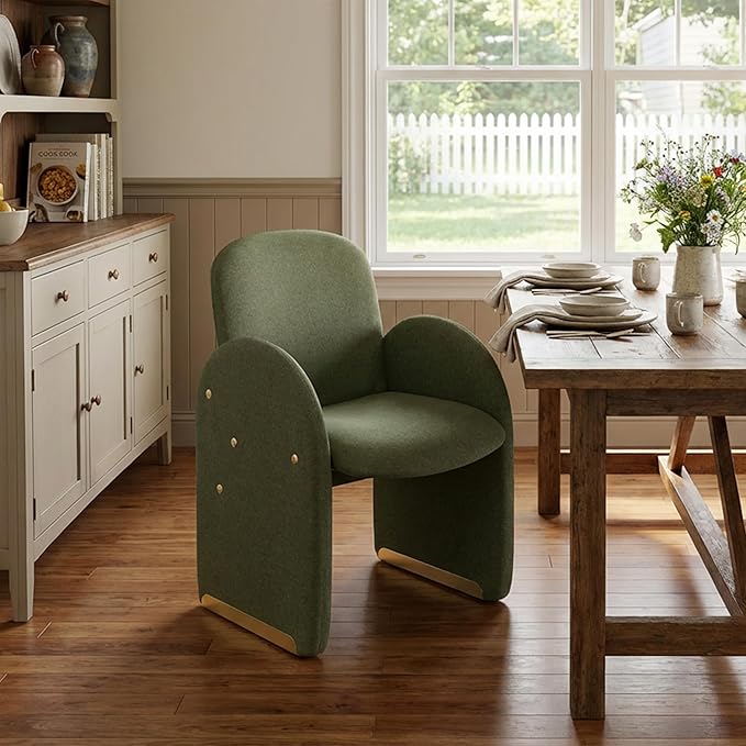 YOUTASTE Oversized Velvet Accent Chair for Living Room, Mid-Century Modern Dining Room Arm Chair with Gold Metal Legs, 300 LBS Capacity, Comfy Upholstered Office Single Sofa, Green