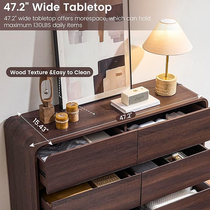 Modern 8 Drawer Dresser, 47- Inch Wood Chest of Drawers with Large Storage, Walnut Dresser Closet for Bedroom, Living Room, Nursery.
