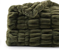 BATTILO HOME Olive Green Faux Fur Throw Blanket for Bed, Double Side Reversible Ruched Faux Rabbit Fur Throw for Couch, Bed, Super Soft Blanket Cozy Warm Mink Blanket, 50"x60"
