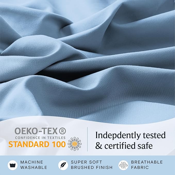 LuxClub 3 PC Twin Sheet Set, Deep Pockets Wrinkle Free Cooling Bed Sheets Hotel Bedding for Women, Men, Kids & Teens, Includes 1 Fitted Sheet, 1 Flat Sheet and 1 Pillowcase-Silky Soft Sky