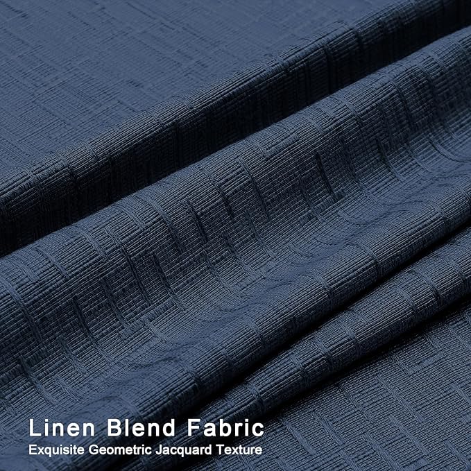 Linen Curtains 205 inch Length 2 Panels for High Ceiling Extra Long Thick Faux Linen Window Drapes Burlap Textured Curtains with Grommet for 2 Story High Living Room (52x205 Navy)