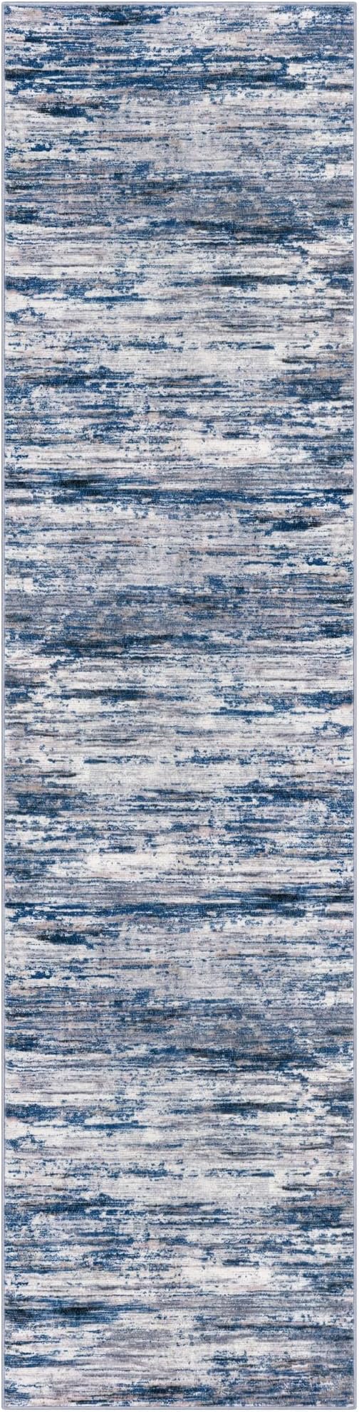 3x10 Modern Abstract Runner Rug for Hallways, Navy Blue Gray Neutral Multi Super Soft Hallway Decor Kitchen Rugs with Non-Slip, Non-Shedding Washable Rug for Entryway Bedroom Indoor