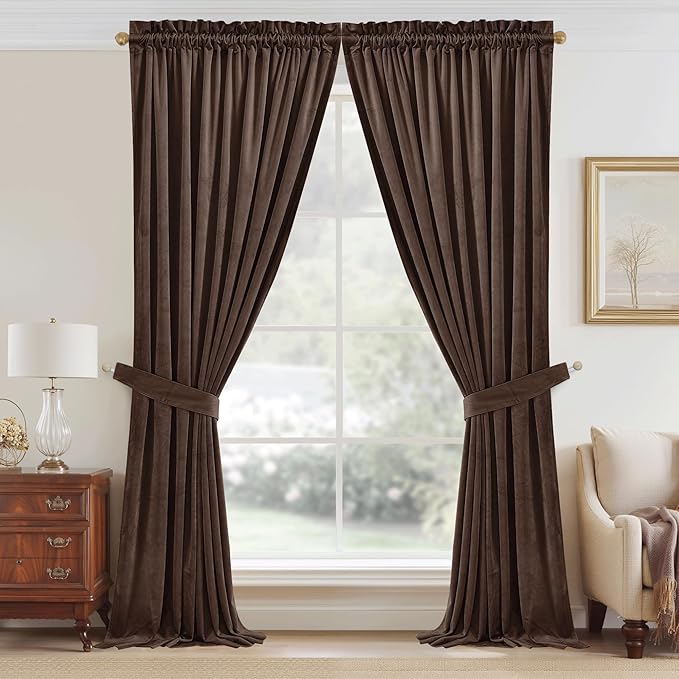 StangH Reddish Brown Curtains 90 Inch, Luxury Soft Velvet Thermal Insulated Privacy Noise Reducing Window Drapes Thick Curtains for Living Room Sliding Door, W52 x L90, 2 Panels
