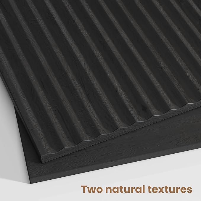 Fluted Nightstand Set of 2, Modern End Table with Metal Handle,2 Storage Drawers Side Table,Bedside Table for Bedroom,Wood Nightstands,Curved Profile Design Furnitue, Black