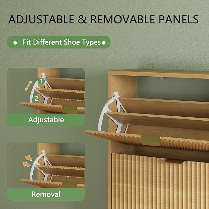 Shoe Cabinet with 6 Flip Drawers, 54" Tall Narrow Fluted Shoe Storage Organizer for Entryway, Hidden Slim Wooden Shoe Rack Cabinet for Front Door Entrance, Hallway, Living Room, Natural Oak