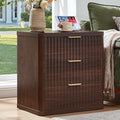 LEYAOYAO Fluted Nightstand with Charging Station, 23" Wide 3 Drawers Night Stand,Walnut End Table with Open Storage,Farmhouse Bed Side Tables, Wood Dresser for Bedroom, Living Room, Closet
