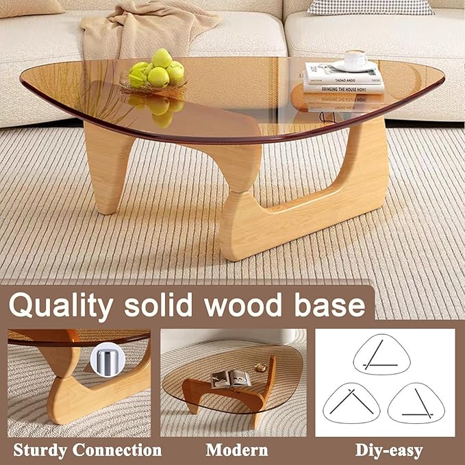 Glass Coffee Table, Mid Century Modern Coffee Table, Coffee Table for Living Room Center Table Suitable for Bedroom Living Room Reception Office Tables (Wood/Brown, Large)
