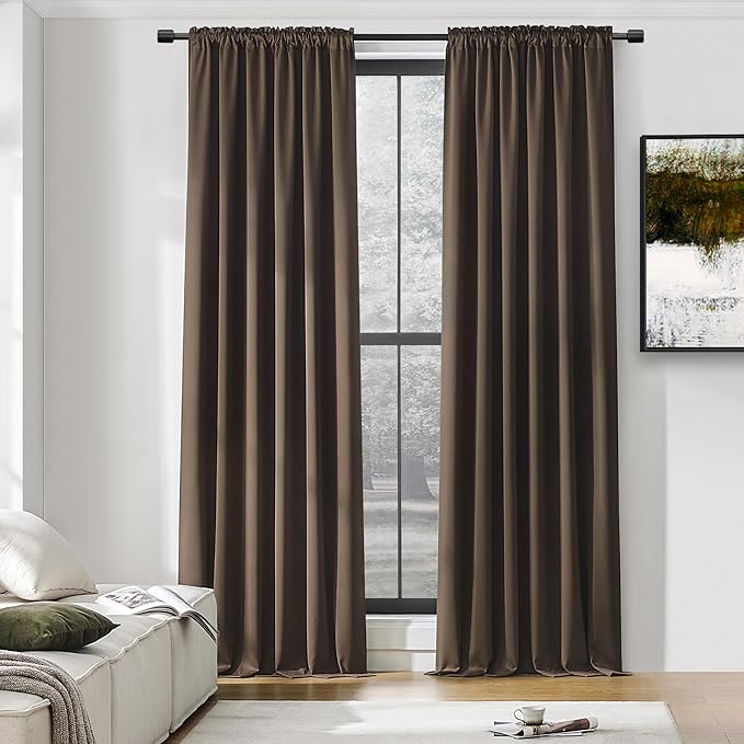 DONREN 96 Inches Long 2 Panels Blackout Curtain Panels for Bedroom - Rod Pocket Thermal Insulated Drapes for Living Room(Chocolate Brown,52 x 96)